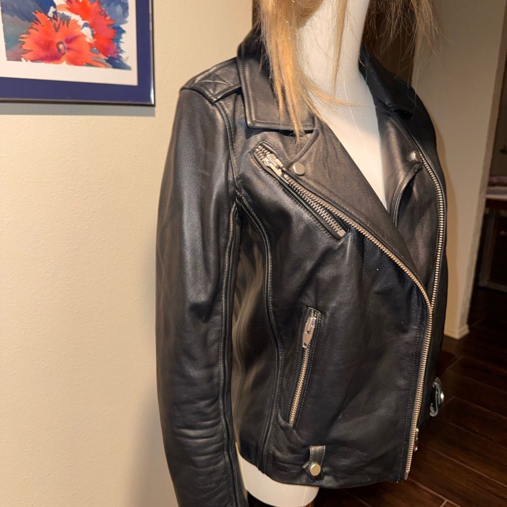 Carmar Black Leather Moto Biker Jacket Silver Hardware Size 36 - Picture 8 of 8
